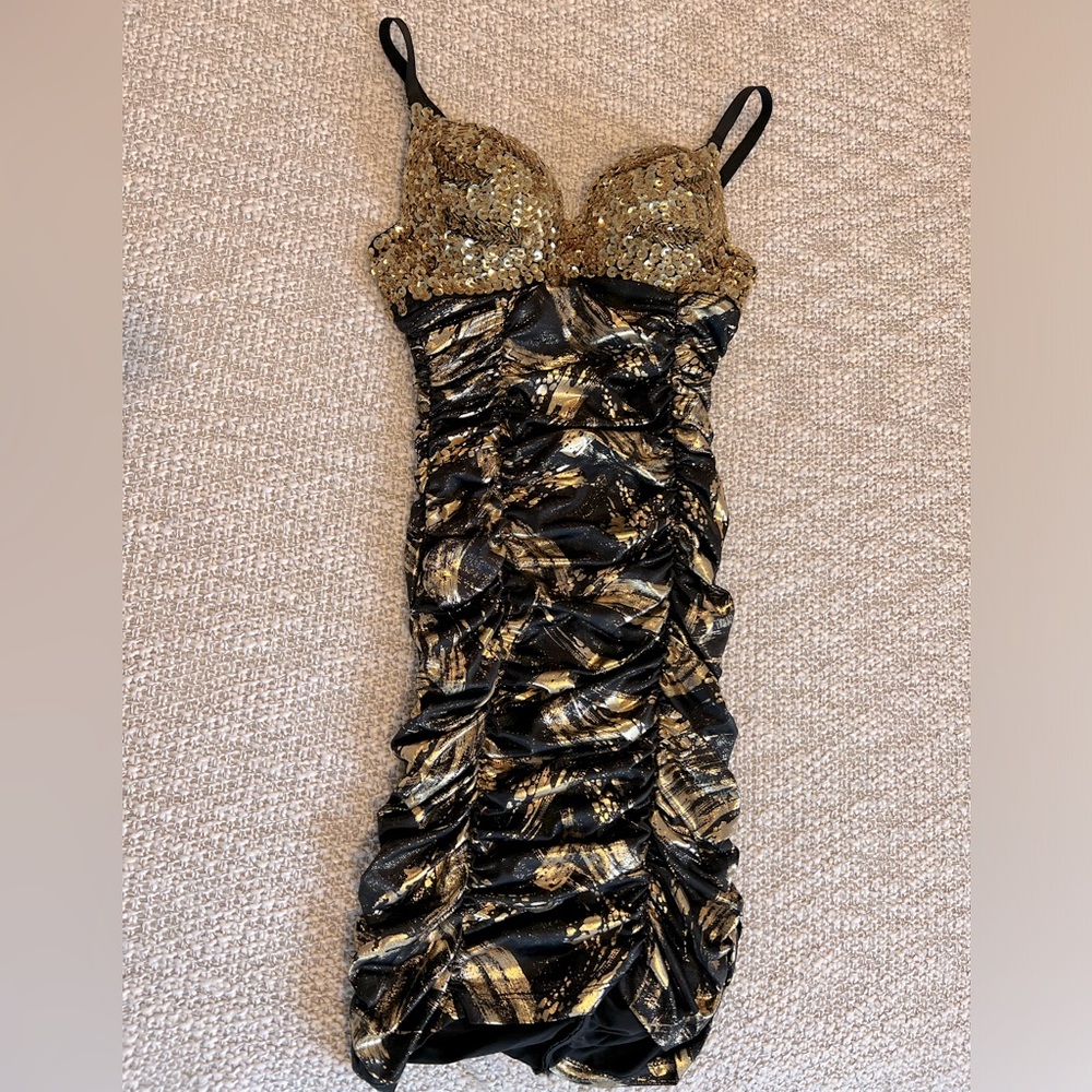 Black and Gold sequin mini dress